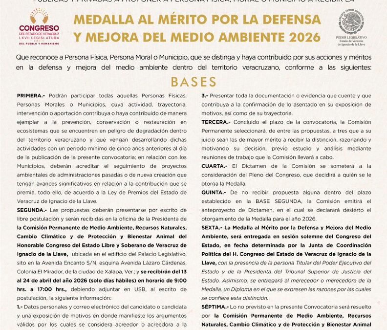 Emite Comisión convocatoria para entrega del Premio al Mérito Ambiental 2026